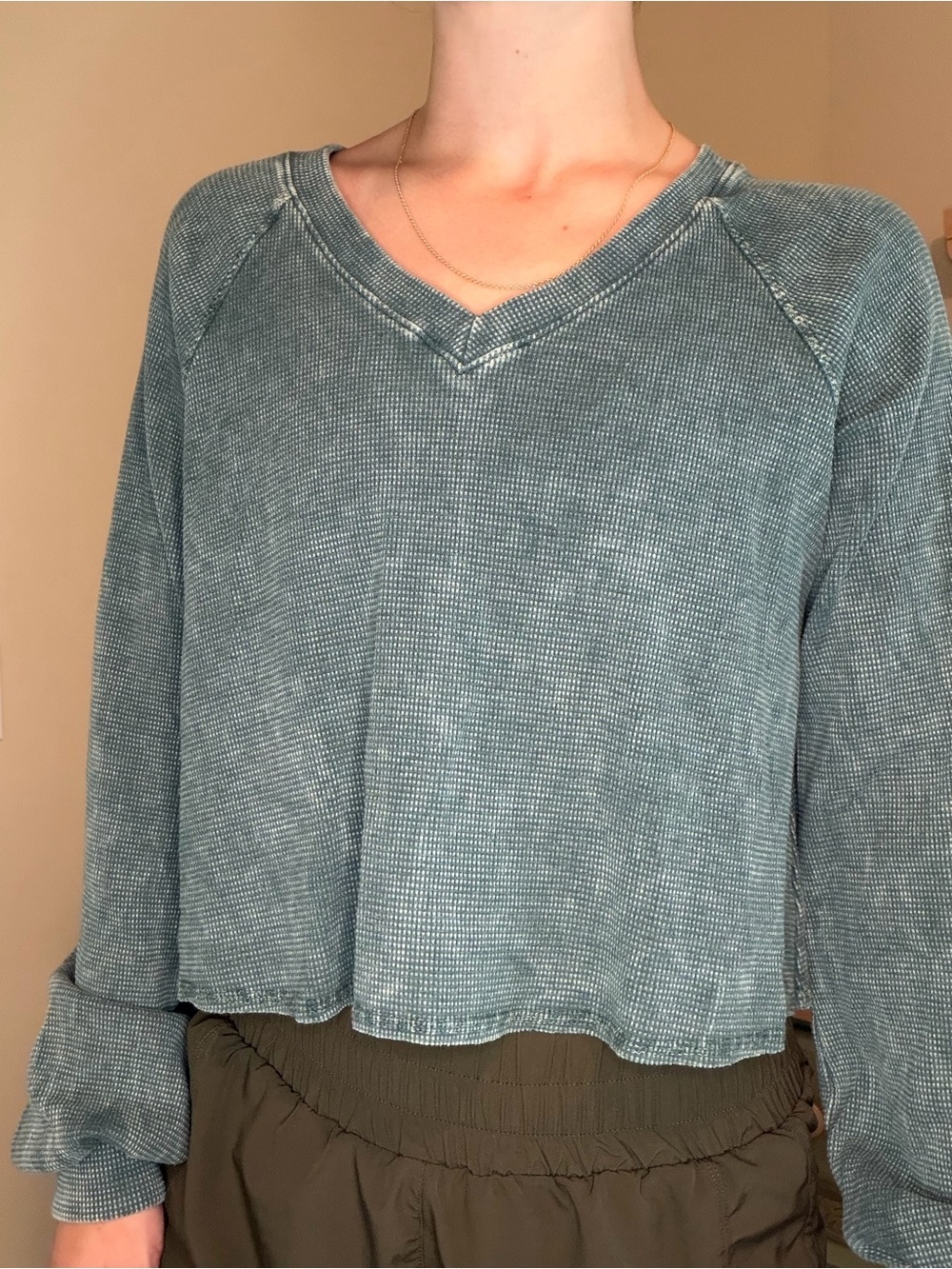 Altar'd State Washed Green V-Neck Cropped Top - Picture 4 of 6